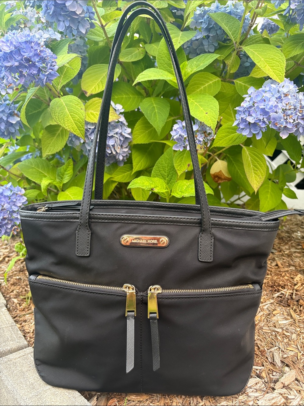 Michael Kors Black Nylon Tote with Gold-Tone Hardware
